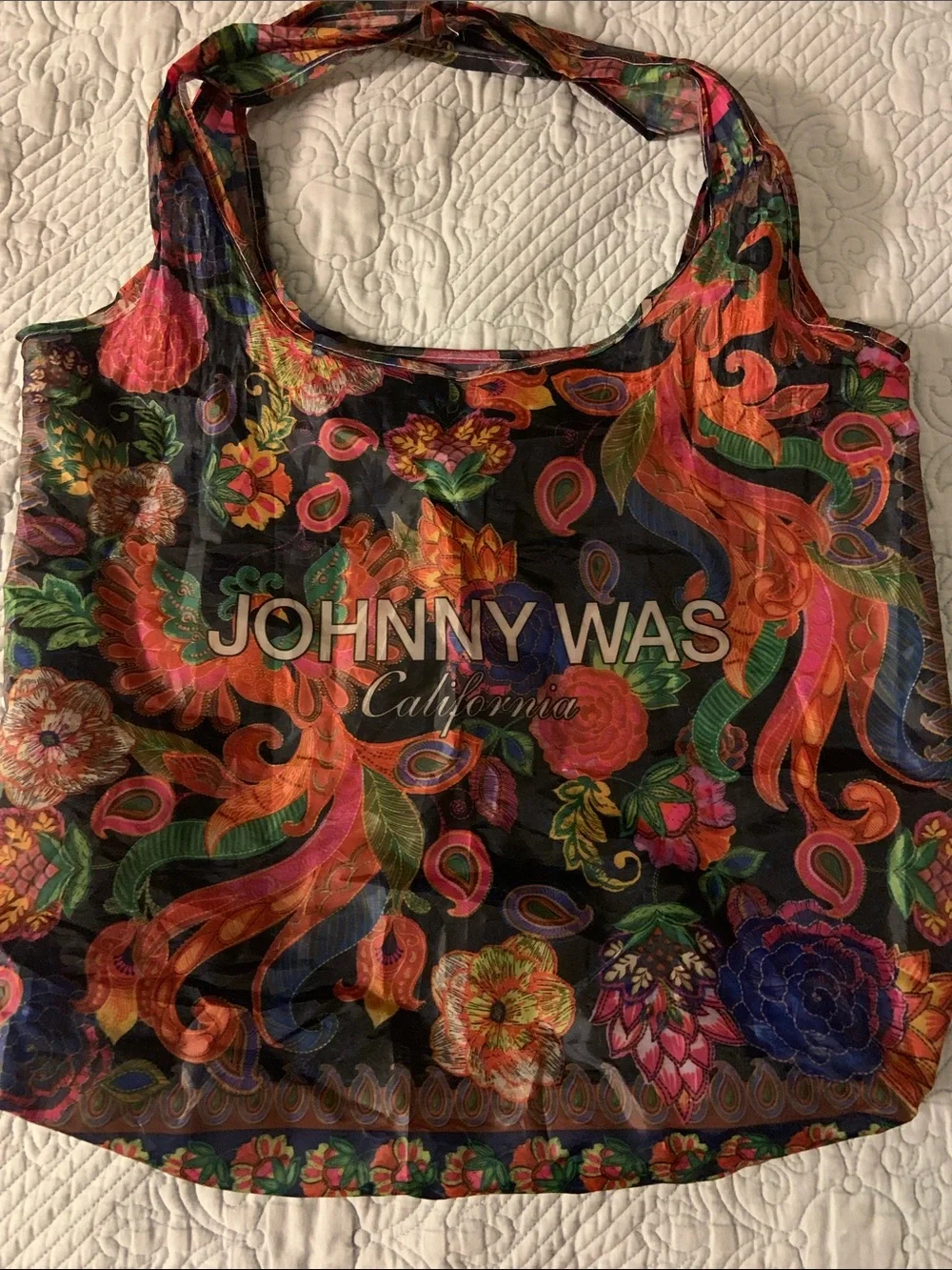 Johnny Was Black Floral Paisley Tote